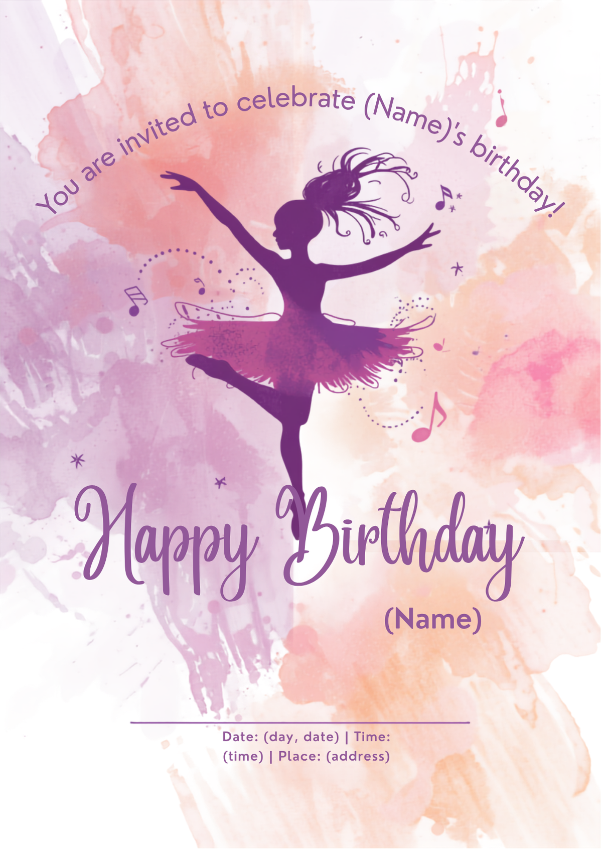Girl's Birthday Invitation (Dance)