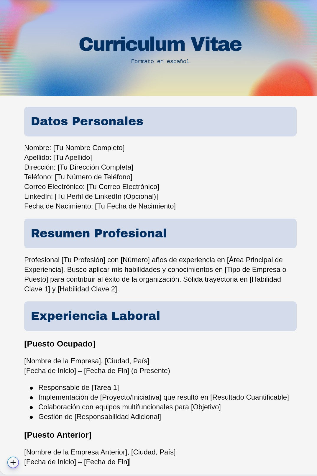 Digital CV in Spanish / 5 Variations