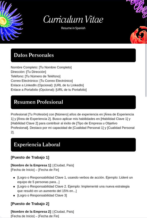 Digital CV in Spanish / 5 Variations