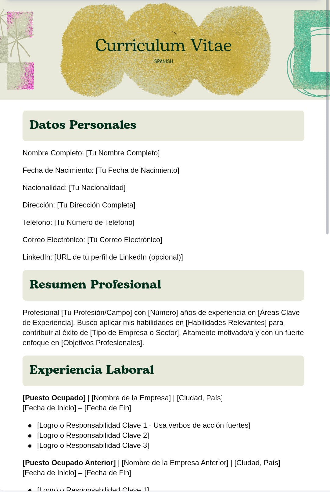 Digital CV in Spanish / 5 Variations