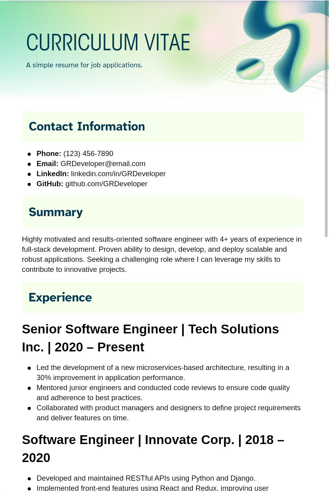 Digital English Curriculum Vitae / 4 Variants