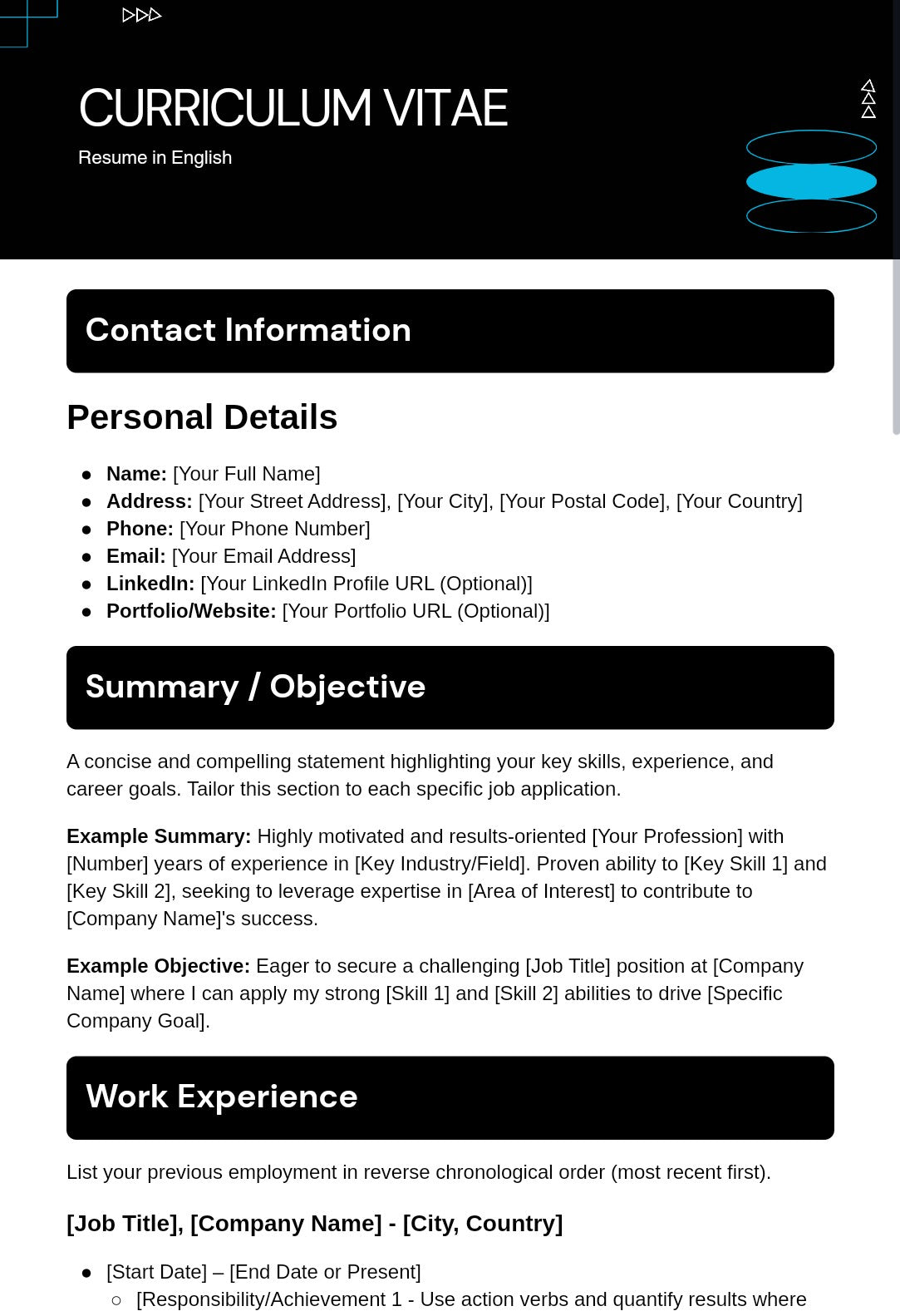 Digital English Curriculum Vitae / 4 Variants