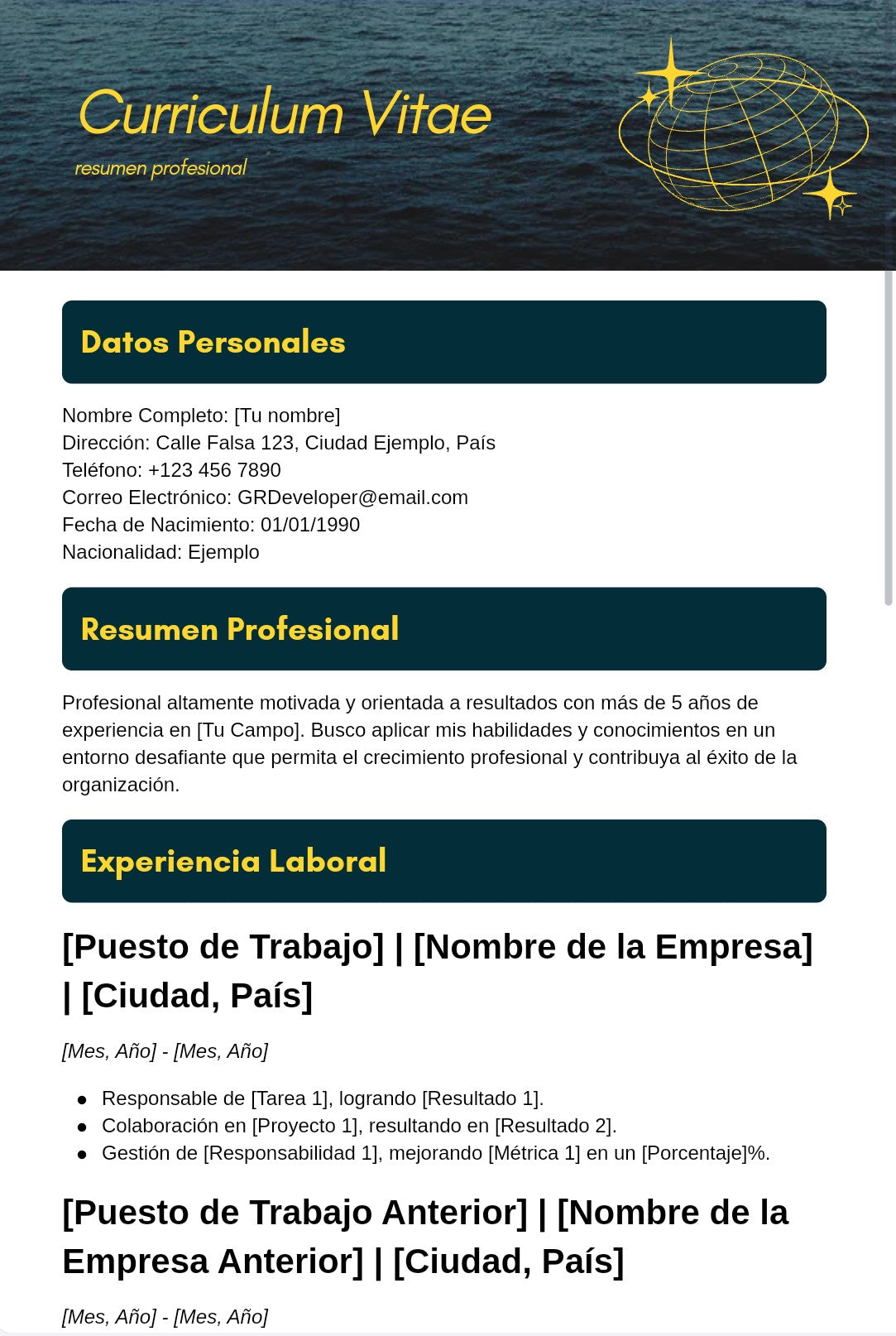 Digital CV in Spanish / 5 Variations