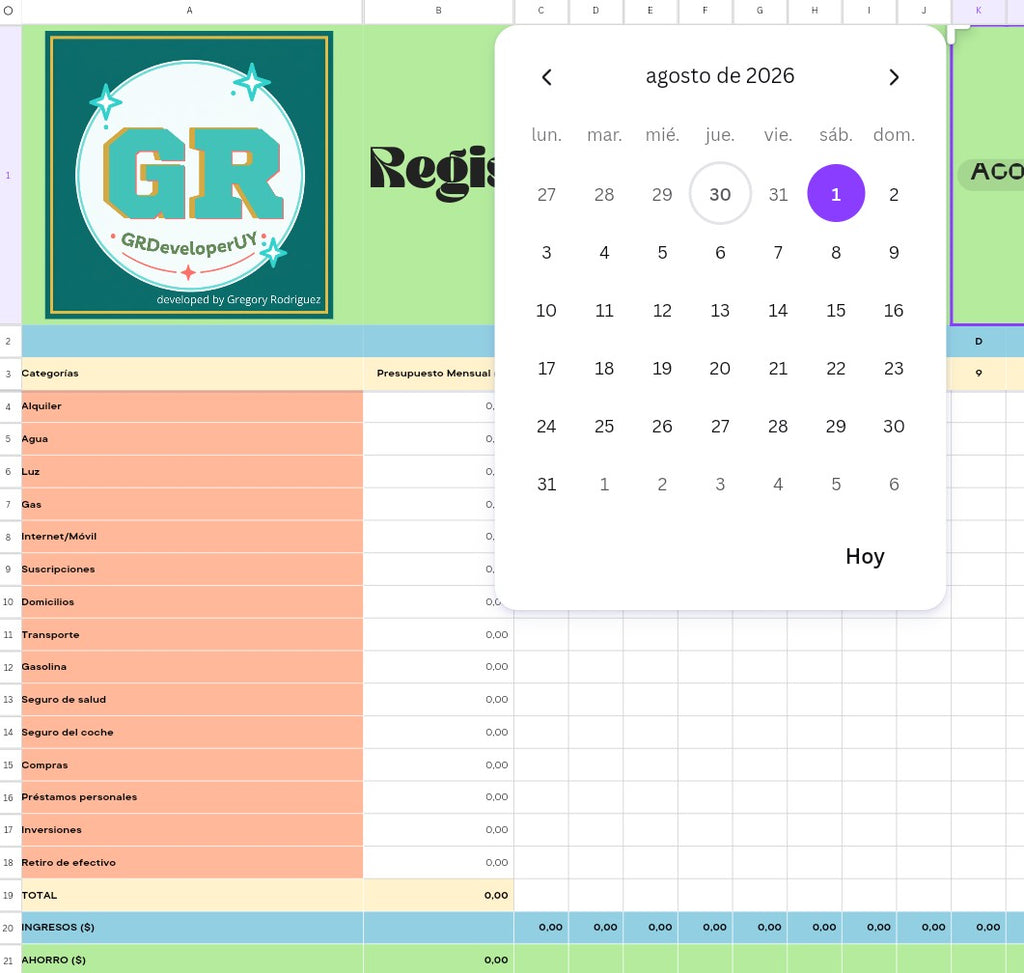 Expense Registration Spreadsheet / editable