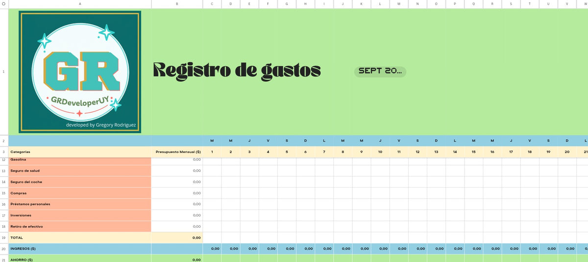 Expense Registration Spreadsheet / editable
