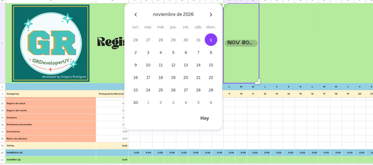 Expense Registration Spreadsheet / editable