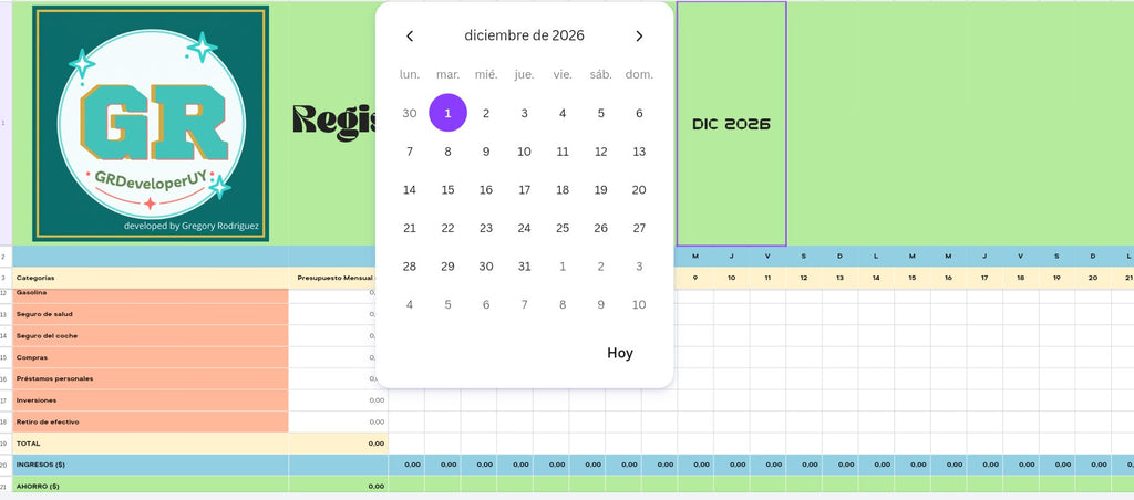 Expense Registration Spreadsheet / editable